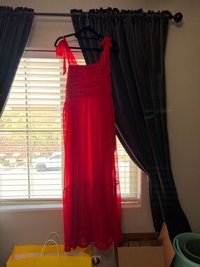 Red Sheer Maxi Dress with Tie Straps